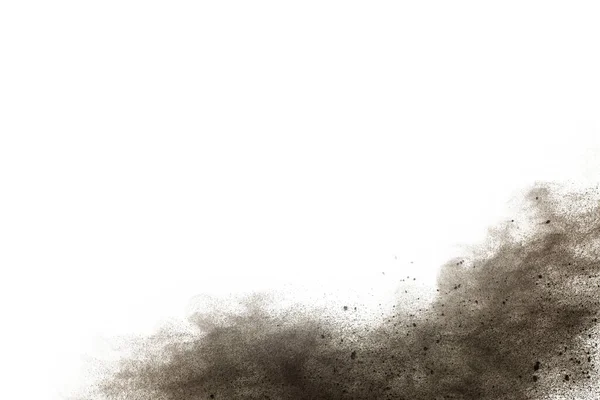 Holzkohlepartikel Auf Weißem Hintergrund Abstraktes Pulver Auf Weißem Hintergrund Gefrierbewegung — Stockfoto