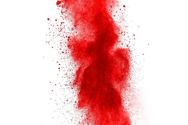 Freeze Motion Red Powder Exploding Isolated White Background Abstract Design — Stock Photo, Image