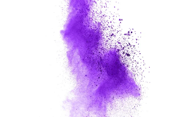 Взрыв Порошка Крупный План Взрыва Пурпурной Пыли Изолированного Белом Абстрактный — стоковое фото