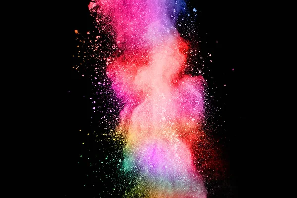 Abstract Gekleurde Stof Explosie Een Zwarte Achtergrond Abstract Poeder Splatted — Stockfoto