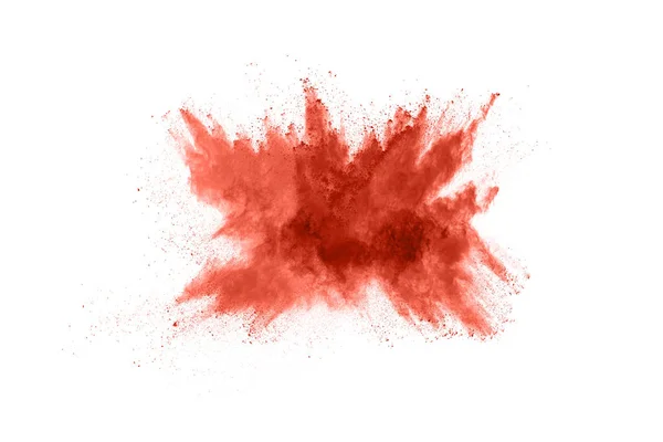 活珊瑚色粉末在白色背景上爆炸 五颜六色的灰尘爆炸了 油漆Holi — 图库照片