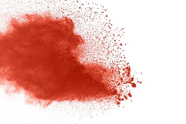 Beyaz arka planda kahverengi renkli toz patlaması. Renkli bulut. Renkli toz patlar. Boya Holi.