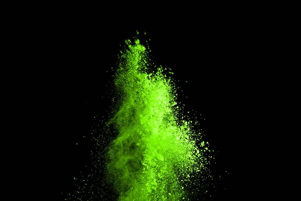 Mouvement Explosion Poussière Abstraite Gelé Vert Sur Fond Noir Arrêtez — Photo