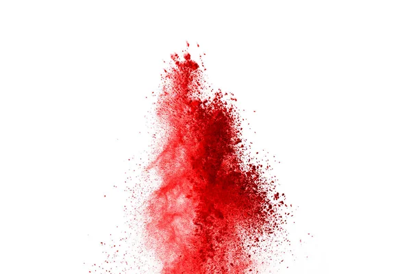 Freeze Motion Red Powder Exploding Isolated White Background Abstract Design — Stock Photo, Image