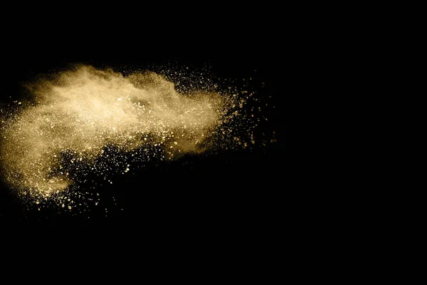 Gouden Poeder Explosie Zwarte Achtergrond Beweeg Niet — Stockfoto