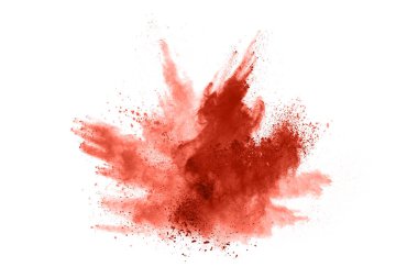 Beyaz arka planda kahverengi renkli toz patlaması. Renkli bulut. Renkli toz patlar. Boya Holi.