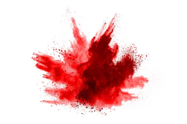 Freeze Motion Red Powder Exploding Isolated White Background Abstract Design — Stock Photo, Image