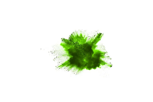 Взрыв Зеленого Порошка Белом Фоне Цветное Облако Разноцветная Пыль Взрывается — стоковое фото