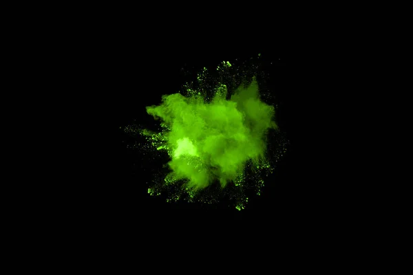 Pohyb Abstraktní Prachové Exploze Zamrzlé Zelené Černém Pozadí Zastavte Pohyb — Stock fotografie