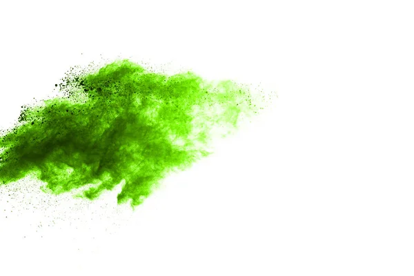 Výbuch Zeleného Prachu Bílém Pozadí Barevný Mrak Barevný Prach Exploduje — Stock fotografie