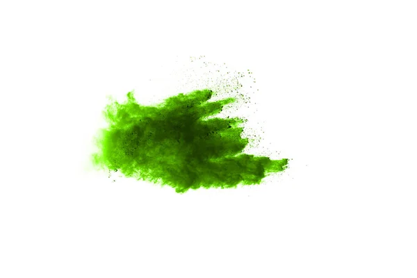 Groen Poeder Explosie Witte Achtergrond Gekleurde Wolk Kleurrijk Stof Explodeert — Stockfoto