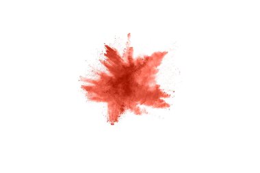 Beyaz arka planda kahverengi renkli toz patlaması. Renkli bulut. Renkli toz patlar. Boya Holi.