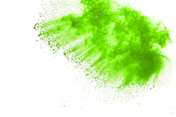 Esplosione Polvere Verde Sfondo Bianco Nuvola Colorata Polvere Colorata Esplodere — Foto Stock