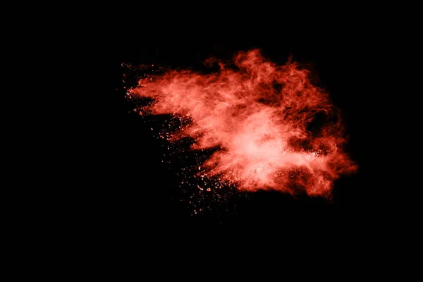Vivente Esplosione Polvere Colore Corallo Sfondo Nero Nuvola Colorata Polvere — Foto Stock