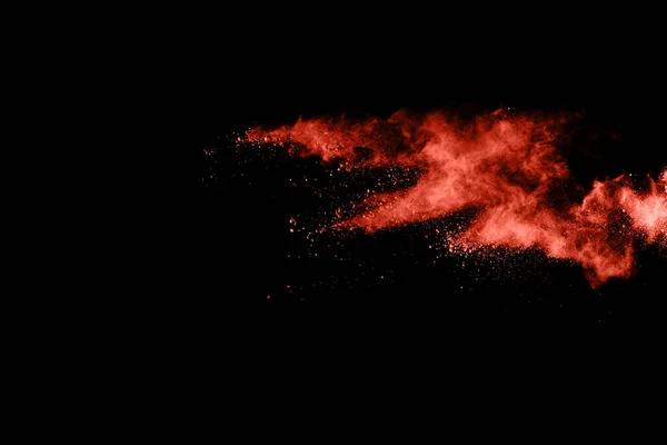 Cor Coral Vivo Explosão Sobre Fundo Preto Nuvem Colorida Poeira — Fotografia de Stock