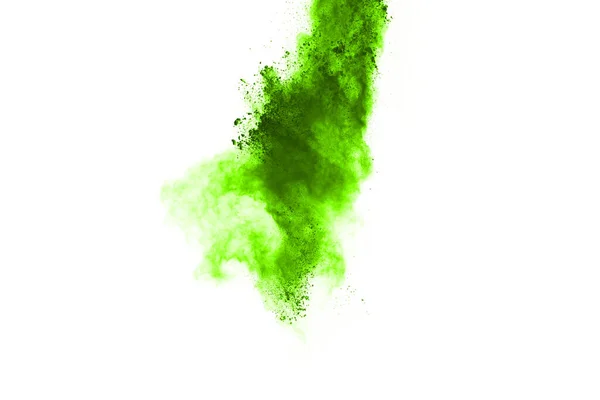 Explosion Von Grünem Pulver Auf Weißem Hintergrund Farbige Wolke Bunter — Stockfoto