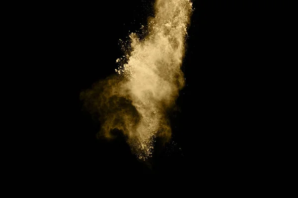 Poudre Dorée Explosion Sur Fond Noir Nuage Coloré Poussière Colorée — Photo