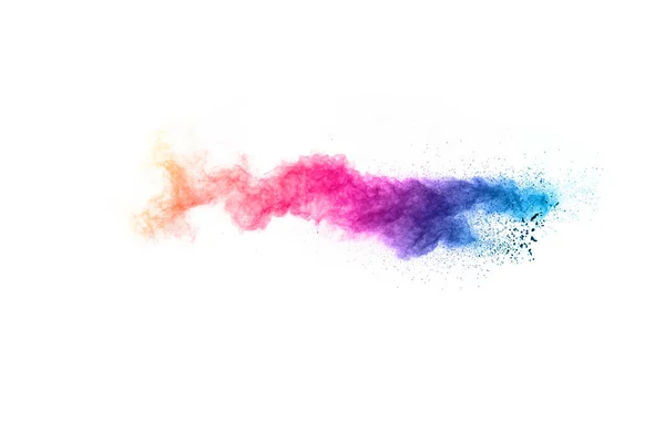 Abstrakt Pulver Fördunklad Bakgrund Färgglada Pulver Explosion Vit Bakgrund Färgat — Stockfoto