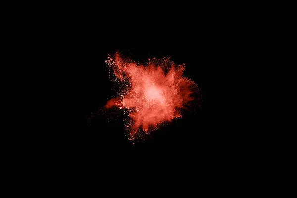 Ζωντανό Coral Χρώμα Σκόνη Έκρηξη Μαύρο Φόντο Χρωματιστό Σύννεφο Πολύχρωμη — Φωτογραφία Αρχείου