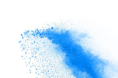 Beyaz arka planda mavi renkli toz patlaması. Renkli bulut. Renkli toz patlar. Boya Holi.