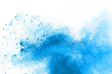 Beyaz arka planda mavi renkli toz patlaması. Renkli bulut. Renkli toz patlar. Boya Holi.