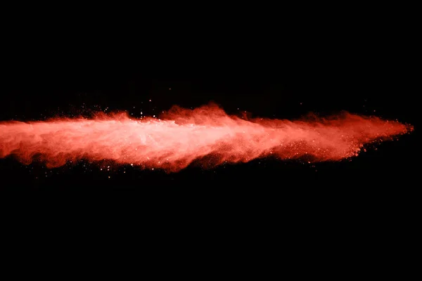 Vivente Esplosione Polvere Colore Corallo Sfondo Nero Nuvola Colorata Polvere — Foto Stock