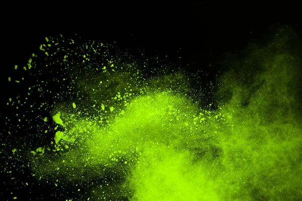 Die Bewegung Der Abstrakten Staubexplosion Gefroren Grün Auf Schwarzem Hintergrund — Stockfoto