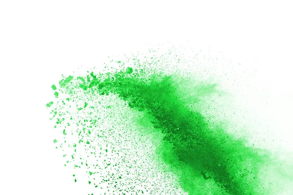 Eksplozja Zielonego Proszku Białym Tle Kolorowa Chmura Kolorowy Pył Eksploduje — Zdjęcie stockowe