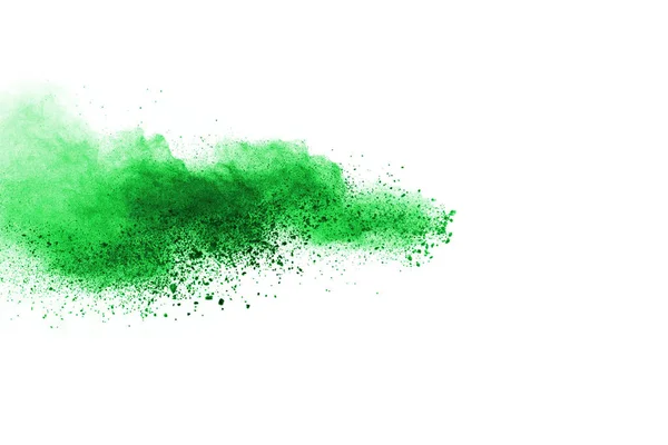 Esplosione Polvere Verde Sfondo Bianco Nuvola Colorata Polvere Colorata Esplodere — Foto Stock