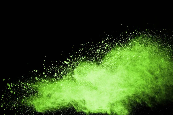 Movement Abstract Dust Explosion Frozen Green Black Background Stop Movement — Stock Photo, Image