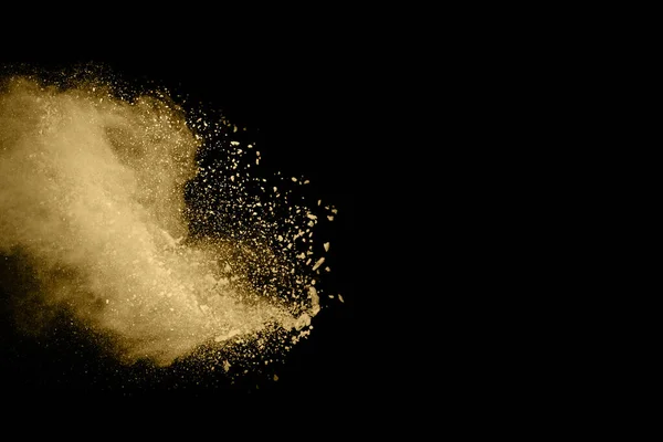 Goldene Pulverexplosion Auf Schwarzem Hintergrund Farbige Wolke Bunter Staub Explodiert — Stockfoto