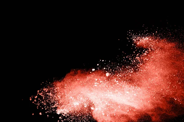 Abstract Living Coral Powder Splatted Background Freeze Motion Color Powder — Stock Photo, Image