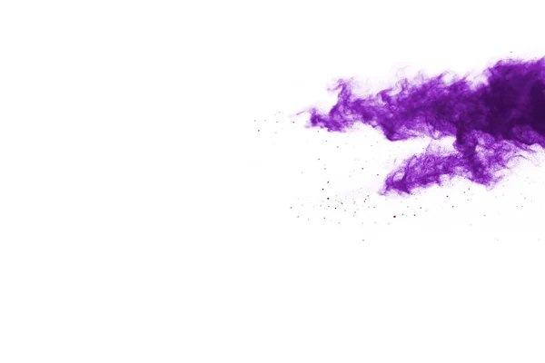 Explosão Fechar Uma Explosão Partículas Roxo Isolado Branco Contexto Abstrato — Fotografia de Stock