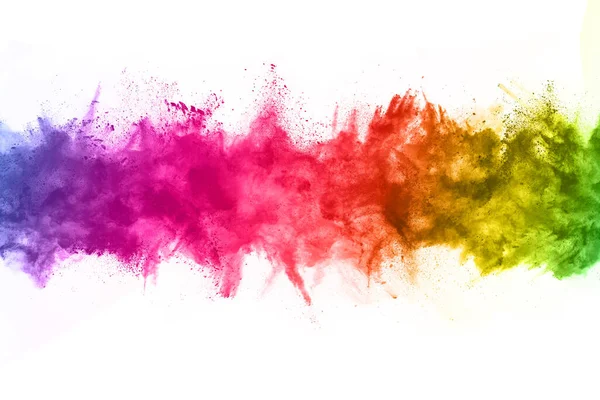 Soyut barut sıçramış arka plan. Beyaz arka planda renkli barut patlaması. Renkli bulut. Renkli toz patlar. Boya Holi.