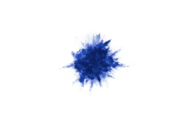 Blauwe Kleur Poeder Explosie Witte Achtergrond Gekleurde Wolk Kleurrijk Stof — Stockfoto