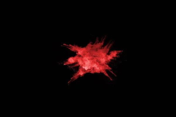 Abstrakcyjna Eksplozja Czerwonego Proszku Czarnym Tle Abstrakcyjny Czerwony Proszek Rozbryzgany — Zdjęcie stockowe