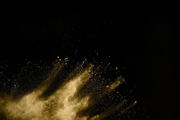 Golden Powder Explosion Black Background Colored Cloud Colorful Dust Explode — Stock Photo, Image