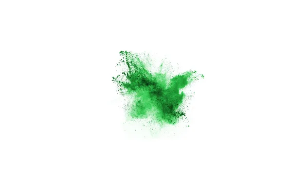 白い背景に緑色の粉体爆発 雲の色 カラフルな塵が爆発する ペイント — ストック写真
