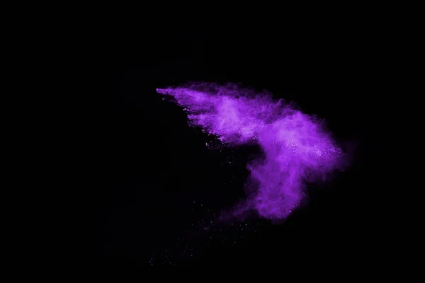 Mouvement Explosion Poussière Abstraite Gelé Violet Sur Fond Noir Arrêtez — Photo