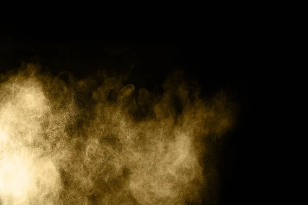 Esplosione Polvere Dorata Sfondo Nero Nuvola Colorata Polvere Colorata Esplodere — Foto Stock