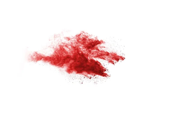Vörös Por Felrobban Fehér Háttérrel Elszigetelve Vörös Porfelhő Elvont Kialakítása — Stock Fotó