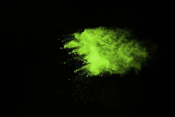 Mouvement Explosion Poussière Abstraite Gelé Vert Sur Fond Noir Arrêtez — Photo