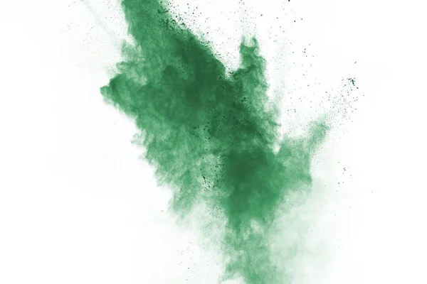 Eksplozja Zielonego Proszku Białym Tle Kolorowa Chmura Kolorowy Pył Eksploduje — Zdjęcie stockowe
