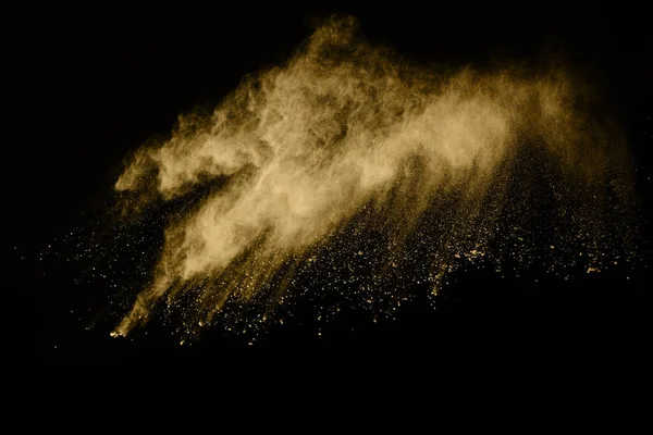 Poudre Dorée Explosion Sur Fond Noir Nuage Coloré Poussière Colorée — Photo