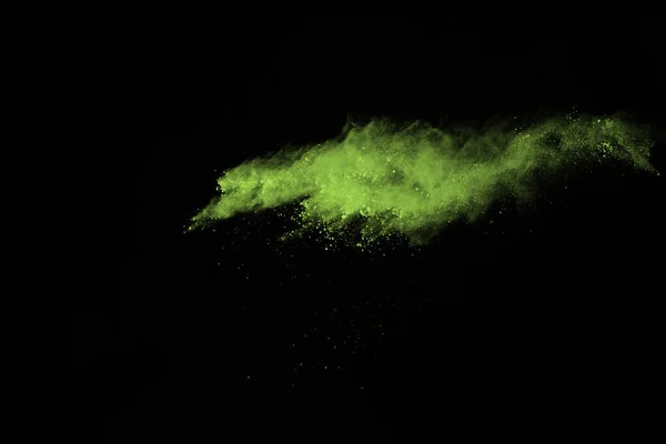 Mouvement Explosion Poussière Abstraite Gelé Vert Sur Fond Noir Arrêtez — Photo