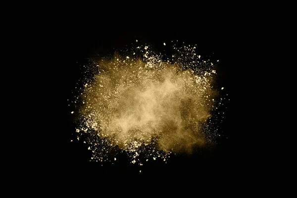 Złoty Proch Czarnym Tle Kolorowa Chmura Kolorowy Pył Eksploduje Farba — Zdjęcie stockowe