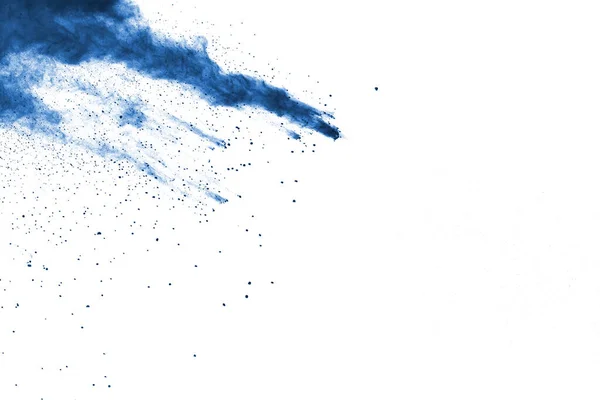 Blaues Farbpulver Explodiert Auf Weißem Hintergrund Farbige Wolke Bunter Staub — Stockfoto