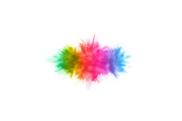 Abstract Poeder Gespetterde Achtergrond Kleurrijke Poeder Explosie Witte Achtergrond Gekleurde — Stockfoto