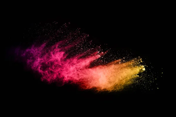 Abstract Gekleurde Stof Explosie Een Zwarte Achtergrond Abstract Poeder Splatted — Stockfoto