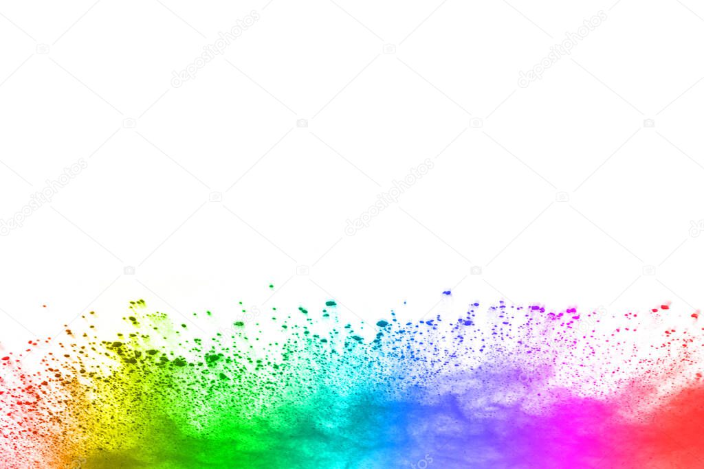 abstract powder splatted background. Colorful powder explosion on white background. Colored cloud. Colorful dust explode. Paint Holi.